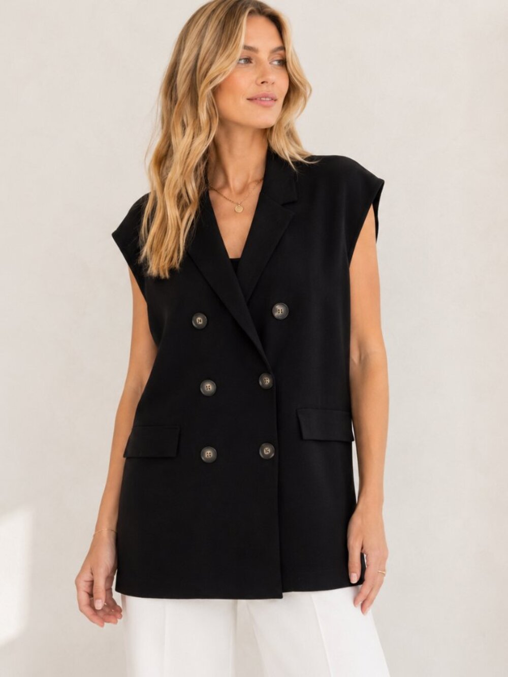 NEW Zara Black Double Breasted Sweater Vest Sleeveless Knit Minimalist L Large